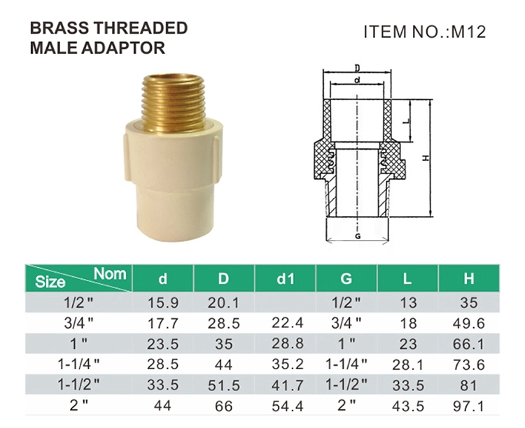 Factory Wholesale Custom Size Internal and External Thread Into Copper Pipe Plastic CPVC Pipes and Fittings